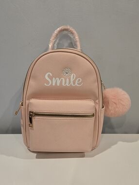Pink Mini Backpack with Pom Pom